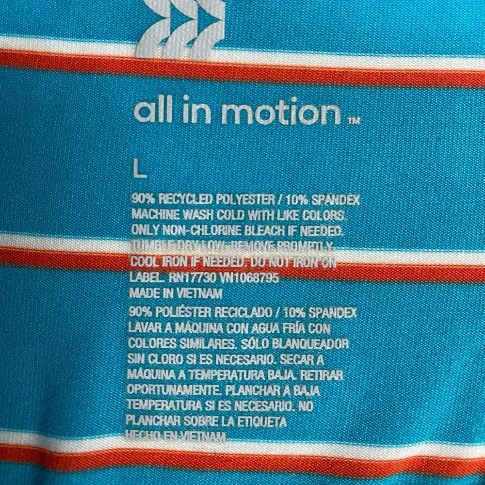 all in motion Men's Teal Striped Short Sleeve Polo Shirt Large